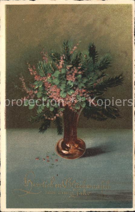 Verlag WS SB Nr. 9603 Neujahr Kleeblaetter Blumen