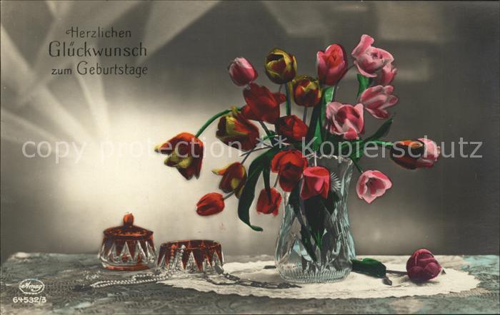 Verlag Amag Nr. 64532/3 Geburtstag Tulpen Schmuck Schatulle