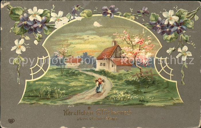 Glueckwunsch Geburtstag Blumengirlande Frau Häuser