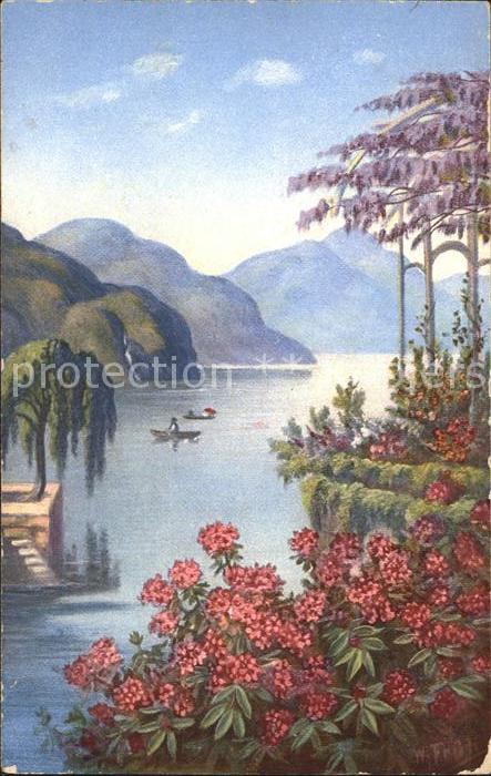 Frueh W. Alpenrosen Blauregen Boote See Berge