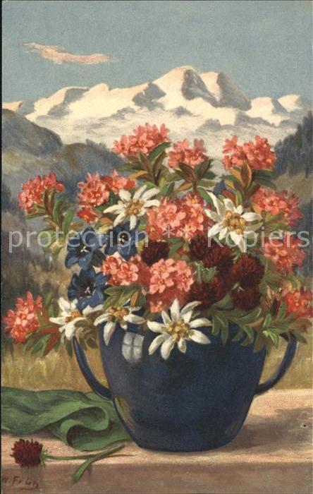 Frueh W. Alpenrosen Enzian Edelweiß Kleeblumen