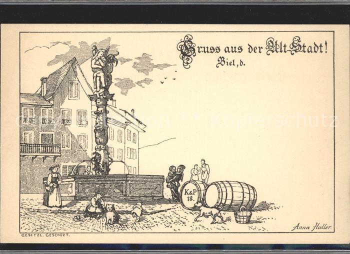 Haller Anna Altstadt Biel Brunnen Weinfaesser Menschen