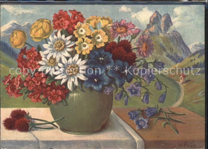 Frueh W. Edelweiß Primeln Trollblumen Enzian Glo
