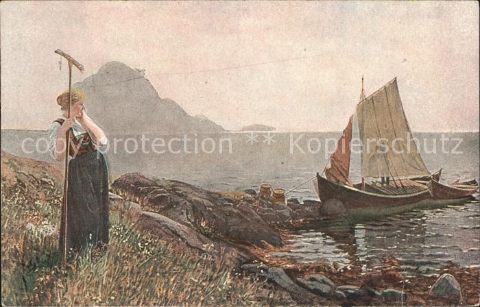 Kuenstlerkarte H. Dahl Hinterm Segel Nr. 3282 Segelboot