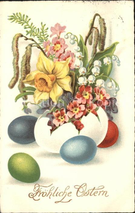 Ostern Easter Paques Narzissen Maigloeckchen Ostereier Bahnpost