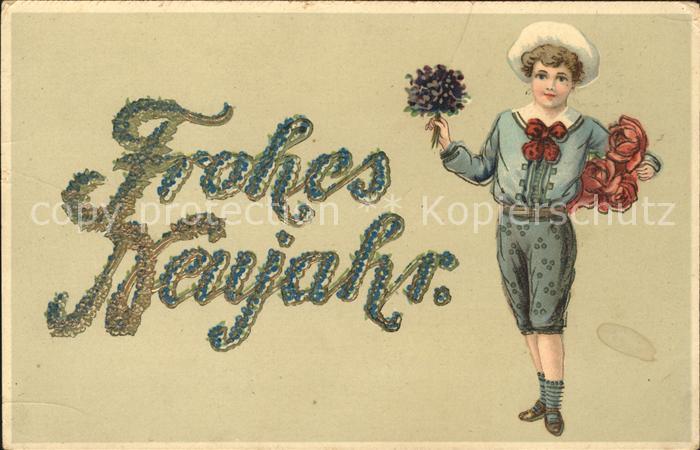 Neujahr Kind Junge Veilchen Rosen