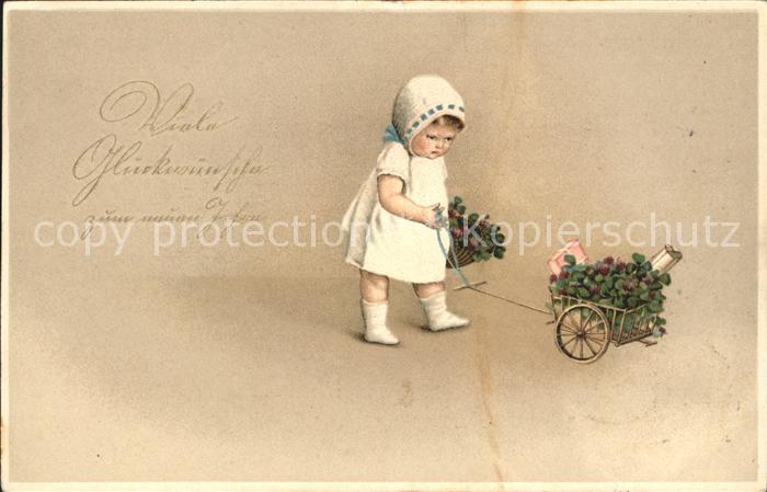 Kinder Child Enfants Glückwunsch Neujahr Kleeblätter