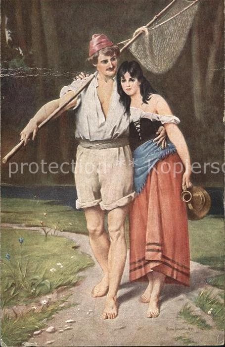 Kuenstlerkarte G. Schrödter Der beste Fang Fischer Paa