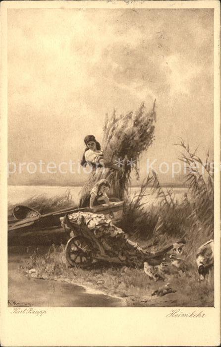 Kuenstlerkarte Karl Raupp Heimkehr Nr. 449 Landwirtschaft Schubkarre