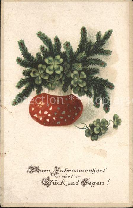 Neujahr Glueckwunsch Kleeblaetter