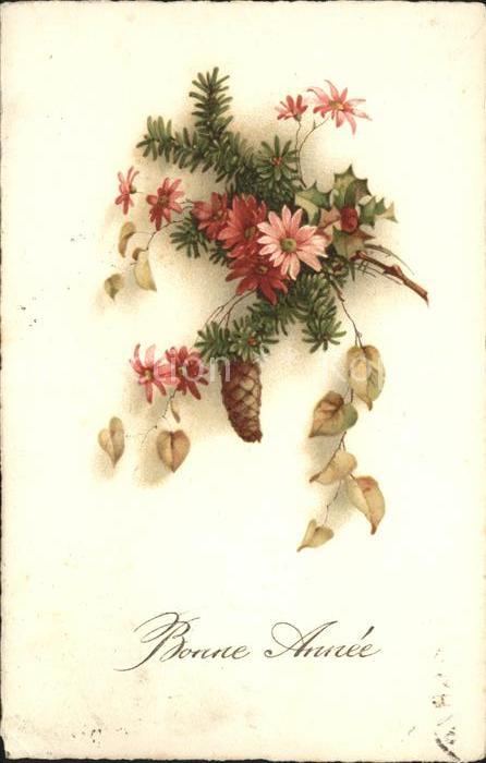 Blumen Margeriten Tannenzapfen Stechpalme Neuj