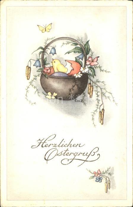 Ostern Easter Paques Schmetterling Küken Blumen Korb