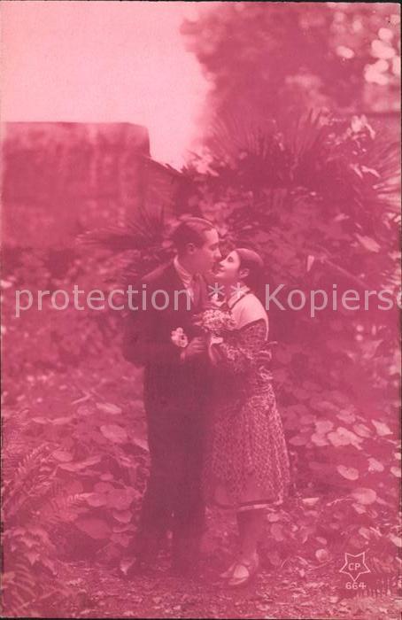 Foto CP Nr. 664 Paar Poesie Blumen