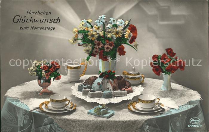 Foto Amag Nr. 64496/4 Glückwunsch Namenstag Blumen Ku