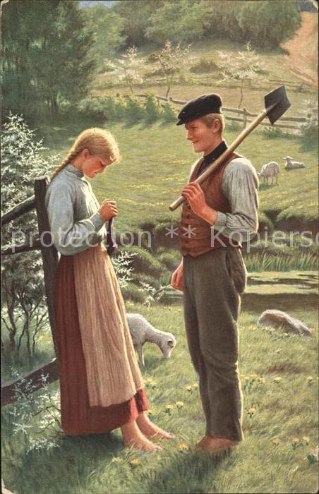 Kuenstlerkarte Adolf Hering Eine Frage Junge Mädchen S