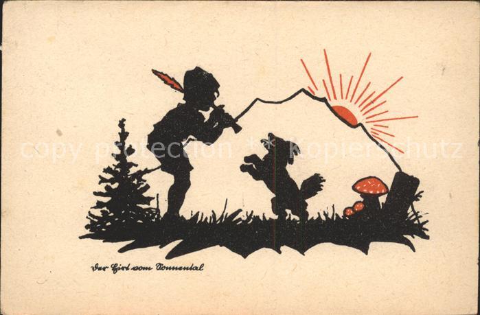 Scherenschnitt Schattenbildkarte Der Hirt vom Sonnental Hund Pilze Kind