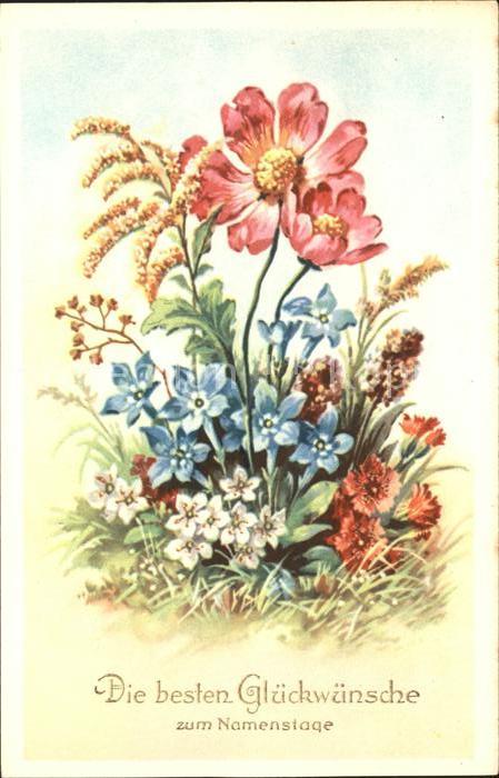 Namenstag Namenskarte Blumen Enzian Anemonen