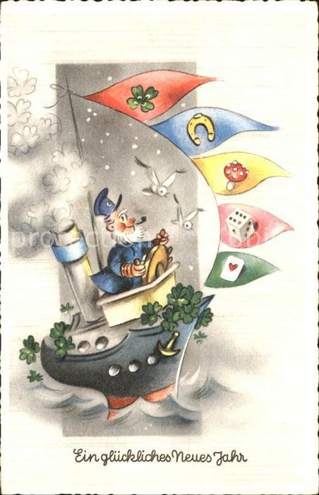 Neujahr Seemann Dampfer Pfeife Möwen Pilz Würfe