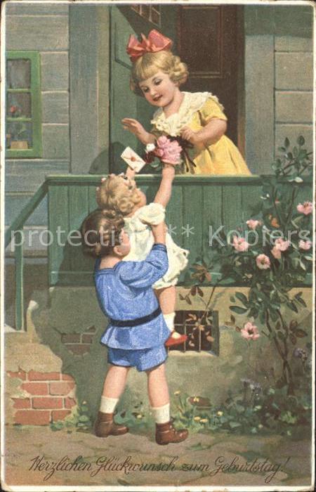 Kinder Child Enfants Geburtstag Blumen Brief