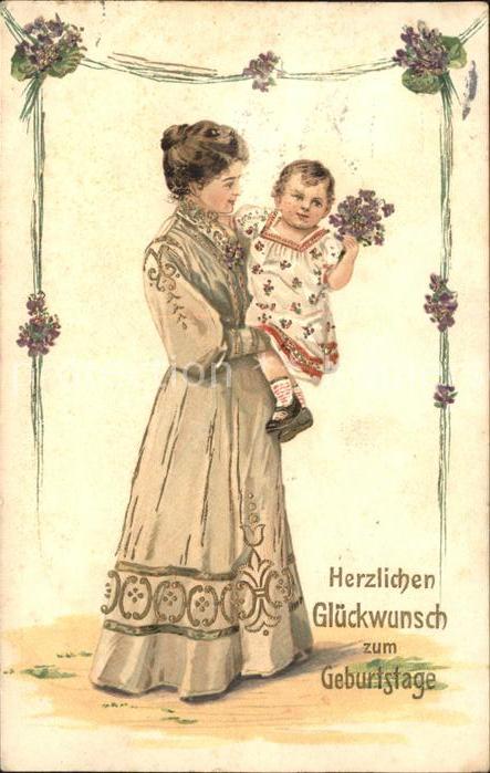 Geburtstag Mutter und Kind Blumen Litho
