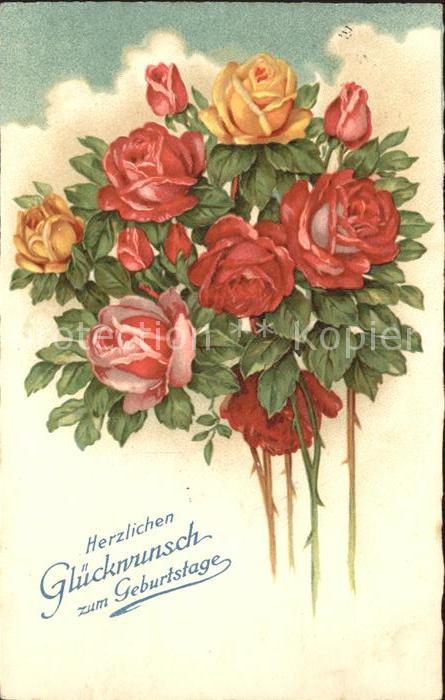 Rosen Glückwunsch Geburtstag Litho