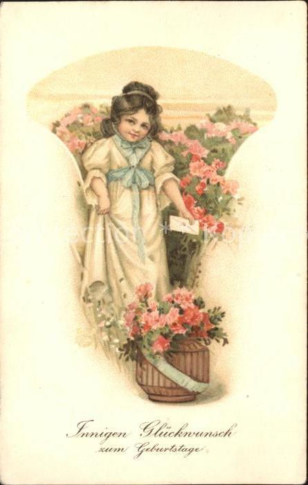 Kinder Child Enfants Geburtstag Blumen Litho