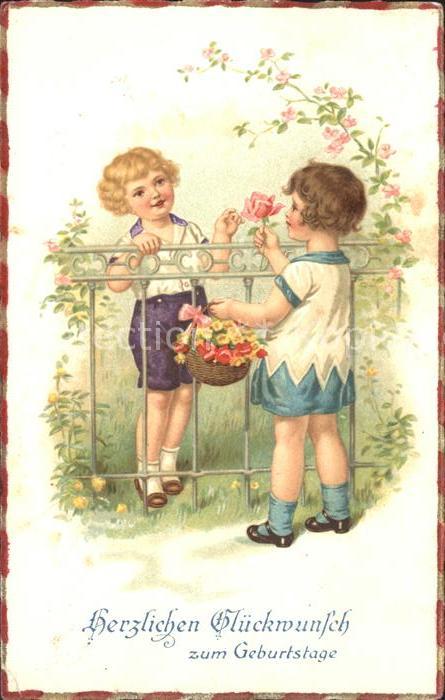 Kinder Child Enfants Geburtstag Blumen Litho