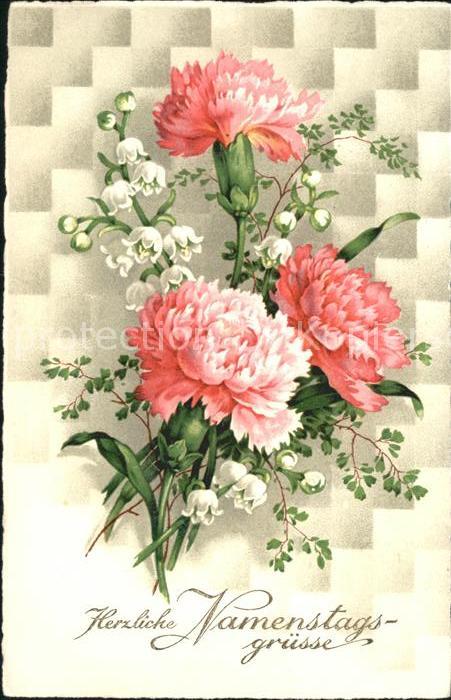 Namenstag Namenskarte Nelken Maiglöckchen