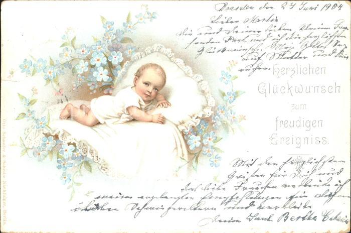 Geburt Glückwunsch Vergissmeinnicht Litho