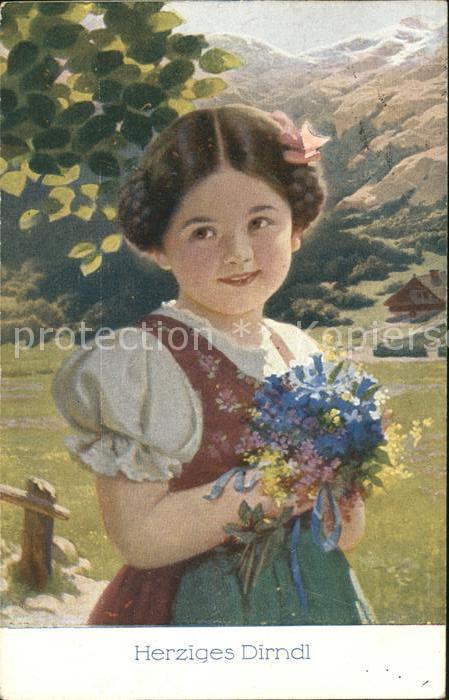 Kinder Child Enfants Maedchen Dirndl Blumen