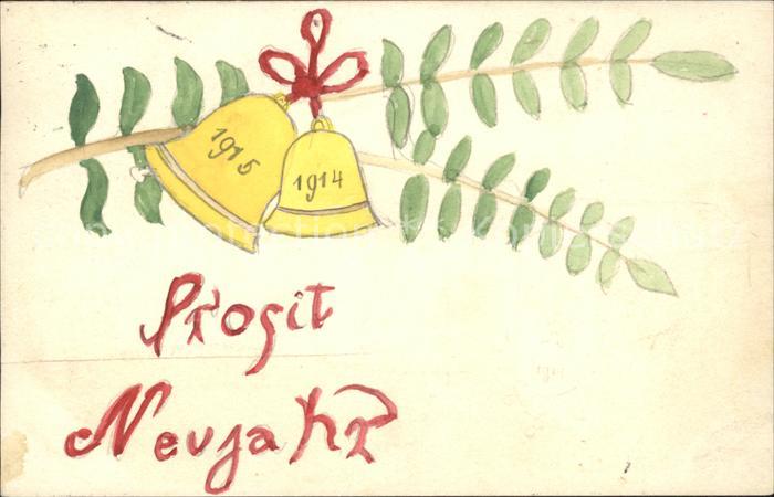 Jahreszahl Neujahr Kirchenglocken handgemalt