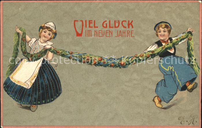 Trachten Kinder Neujahr Bahnpoststempel