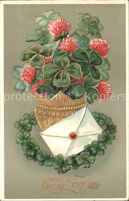 Kleeblatt Cloverleaf Trebol Trefle Blüten Brief Neujahr