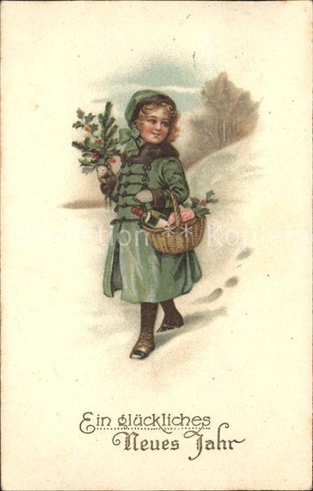 Kinder Child Enfants Neujahr Korb Wein Stechpalme Verlag-Ama