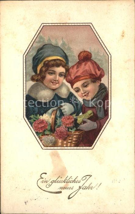 Kinder Child Enfants Wintermützen Blumen Neujahr Litho