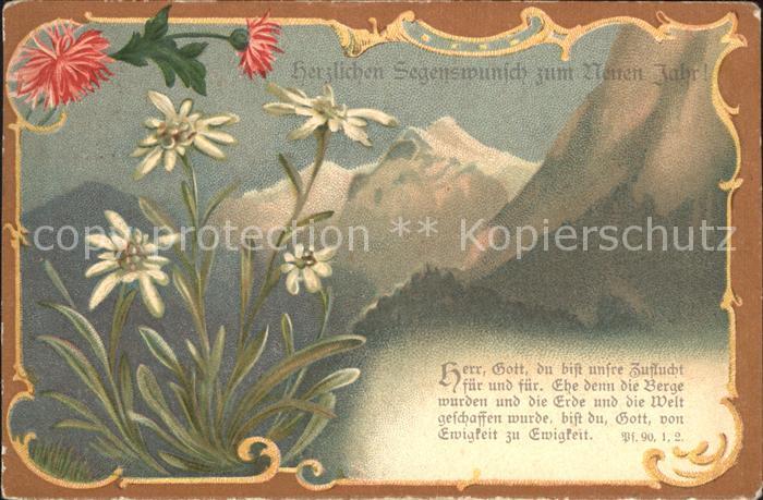 Edelweiss Berge Neujahr Psalm Litho