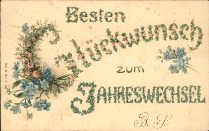 Neujahr Glückwunsch Vergissmeinnicht Litho