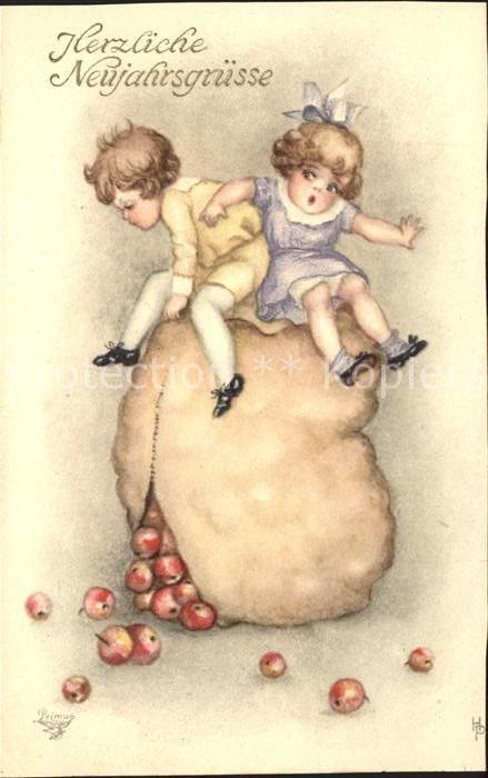Verlag Primus Nr. 2057 Glück in Fülle Kinder Neujahr Äpfe