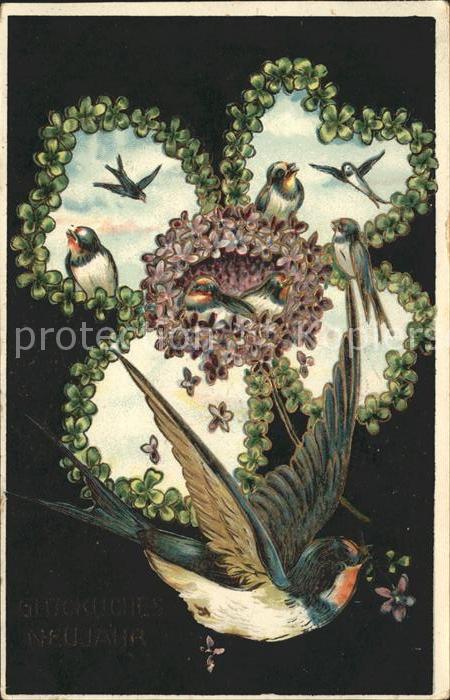 Neujahr Schwalben Kleeblatt Veilchen