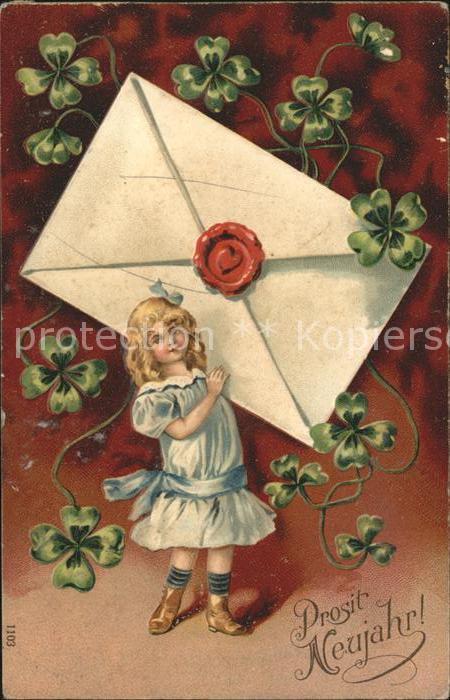 Kinder Child Enfants Mädchen Neujahr Brief Siegel Kleeblätte