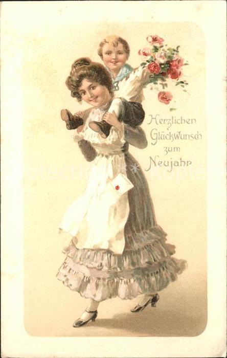 Kinder Child Enfants Mutter Neujahr Rosen Brief