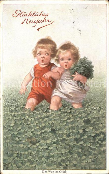 Verlag Primus Nr. 03356 Wally Fialkowska Kinder Neujahr Kleeblatt-Feld