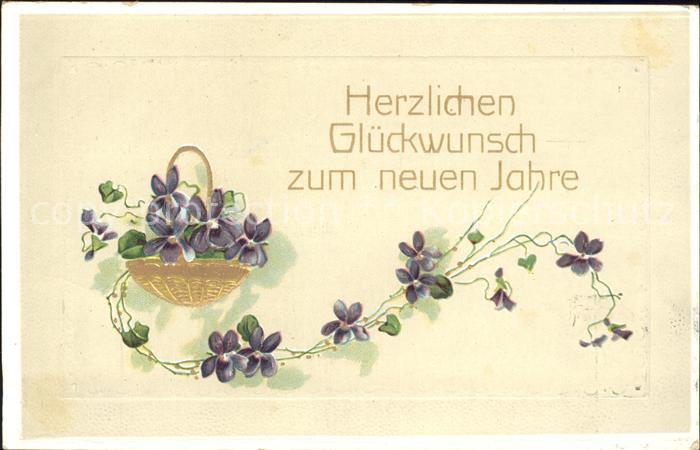 Neujahr Veilchen Korb Litho