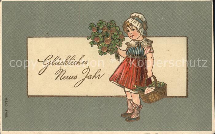Kinder Child Enfants Neujahr Kleeblätter Korb Wein