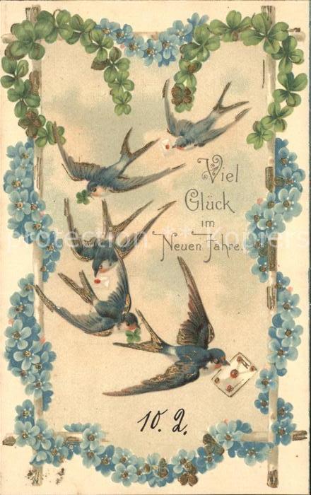 Neujahr Schwalben Brief Vergissmeinnicht Hufeis