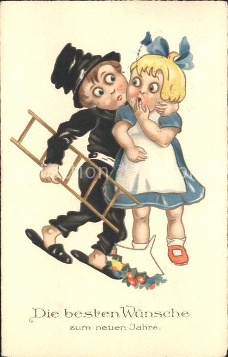 Schornsteinfeger Leiter Kinder Neujahr Blumenstrauss