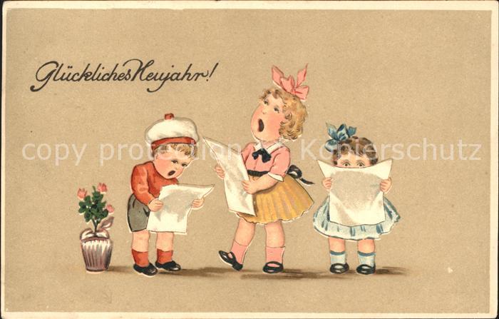 Kinder Child Enfants Gesang Neujahr Blumen