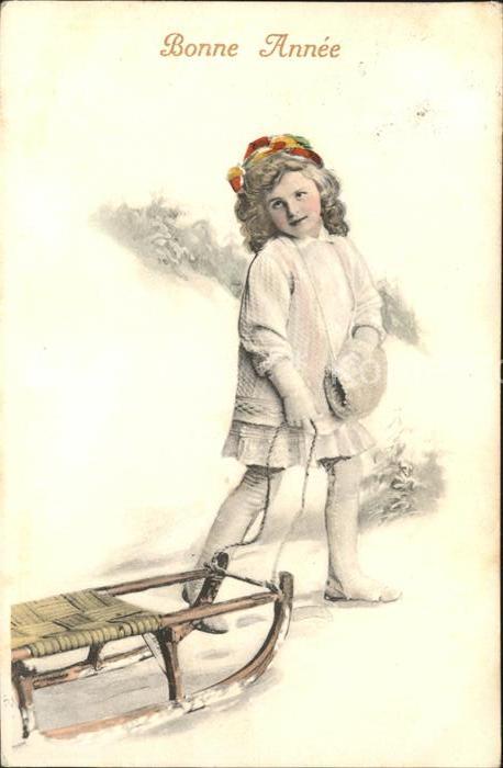 Schlitten Schnee Kind Mädchen Muff Neujahr