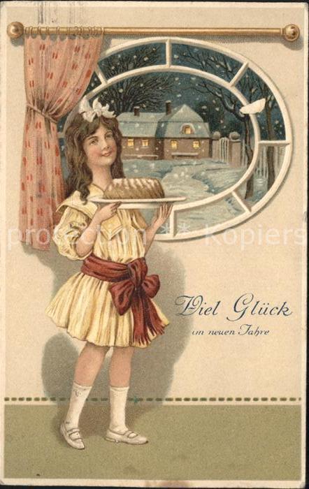 Kinder Child Enfants Mädchen Neujahr Kuchen Litho