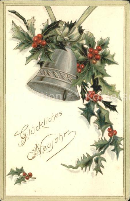 Kirchenglocke Churchbell Cloche Eglise Stechpalme Neujahr Litho